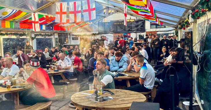 England fans celebrate during live World Cup screening in Princesshay  